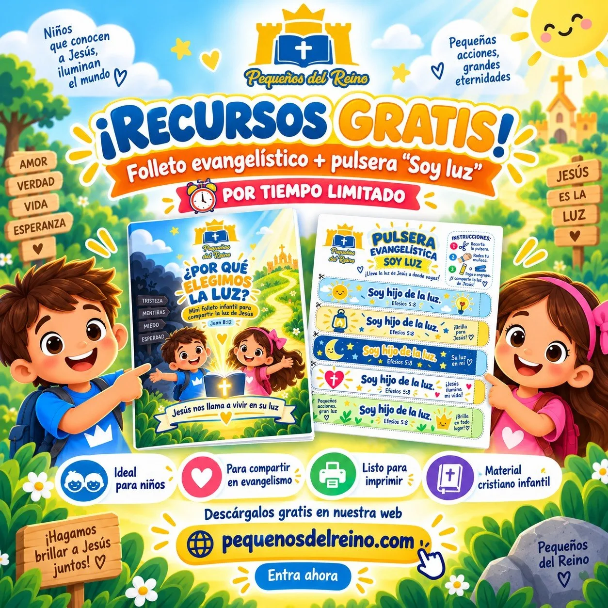Portada de la clase bíblica ¿Por qué elegimos la luz? Actividades cristianas para niños + PDF gratis