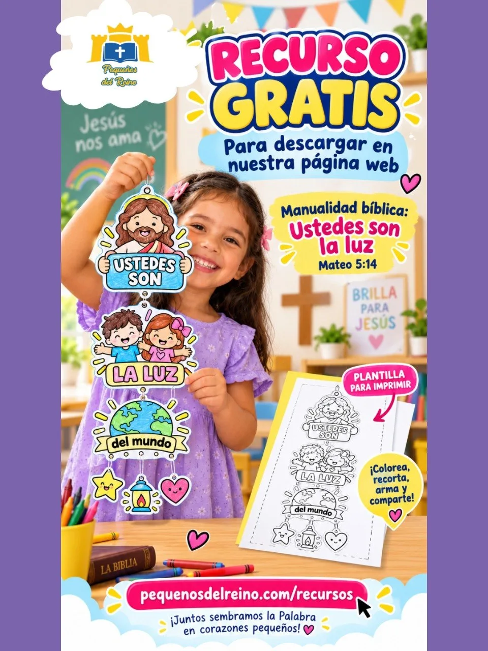 Portada de la clase bíblica Ustedes son la luz del mundo: manualidad bíblica para niños + PDF gratis