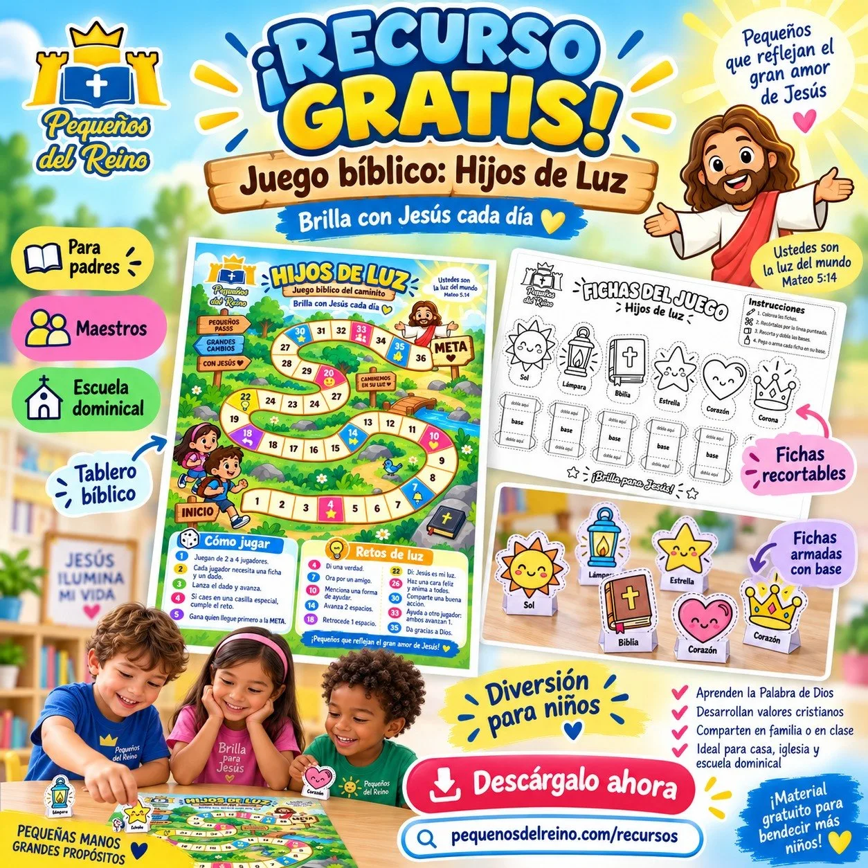 Portada de la clase bíblica Hijos de Luz: juego bíblico para niños para imprimir gratis