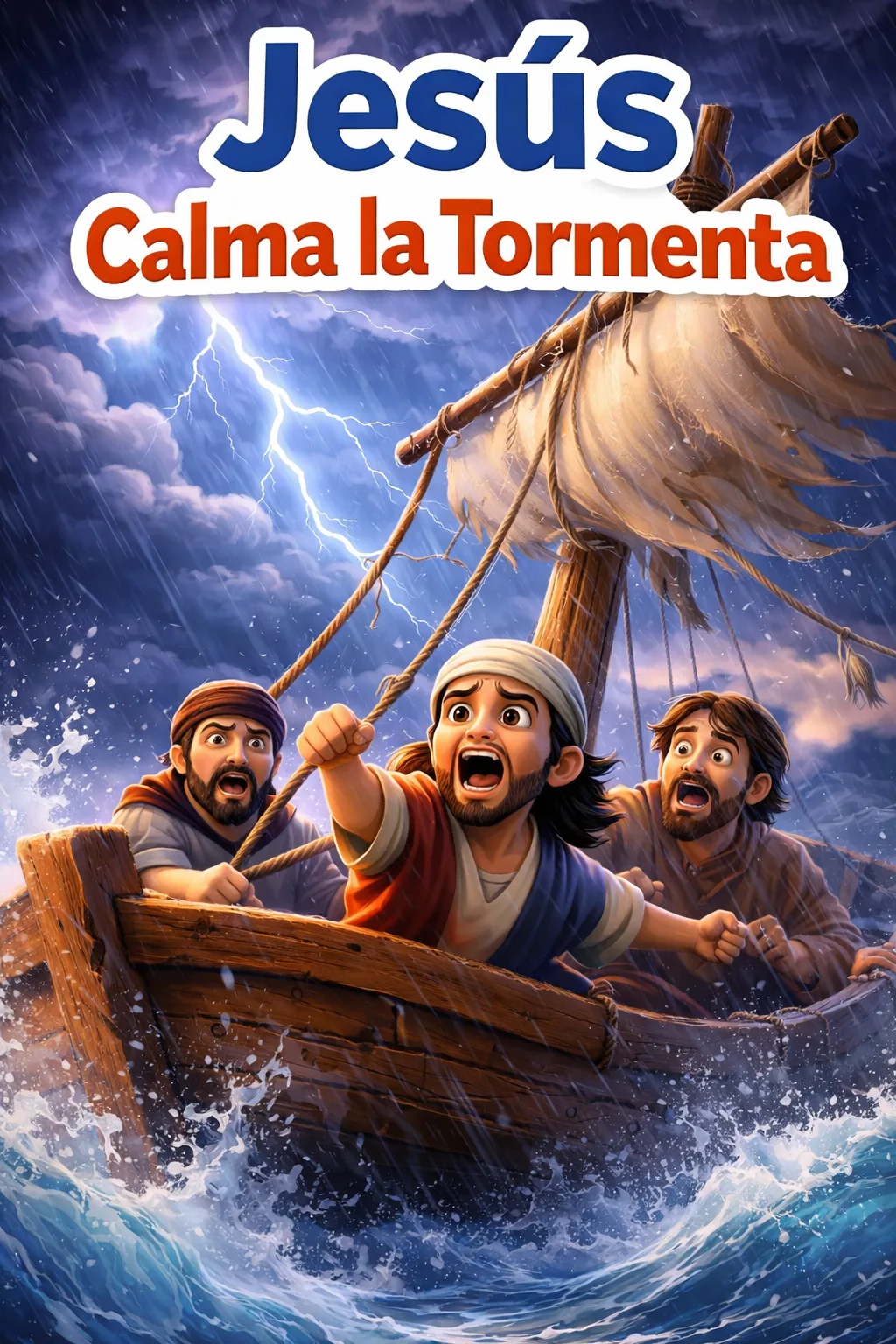 Portada de milagro de Jesús Jesús Calma la Tormenta: Una Historia de Fe para Niños y Familias