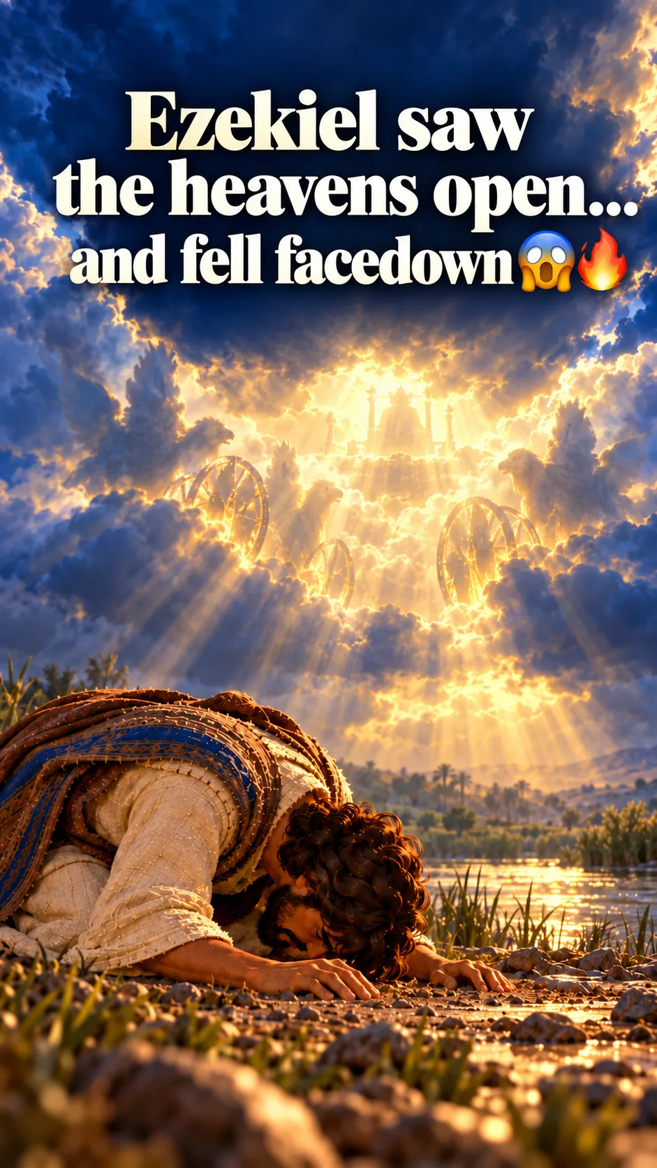 Cover image for biblical character Ezekiel saw the heavens open... and fell face down on the ground 😱🔥